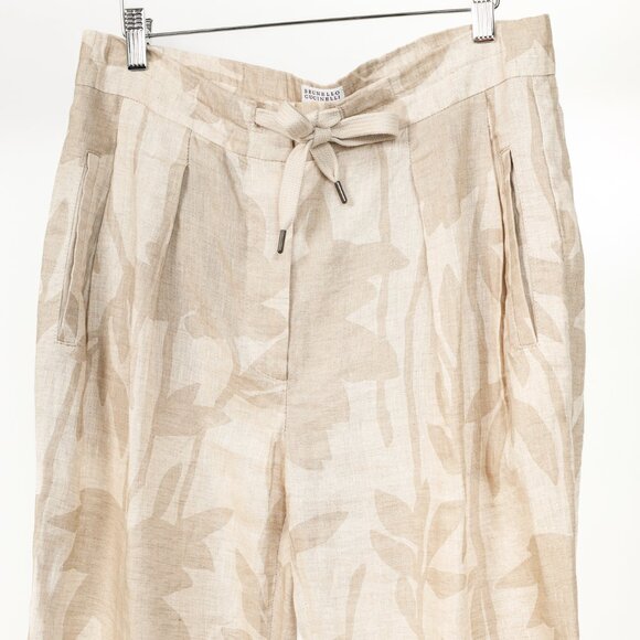 Brunello Cucinelli SS/24 Natural Ramage Floral-Print Linen Slouchy Trousers - Picture 4 of 13